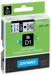Tape DYMO D1 9mm sort på hvid