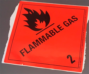Huomiotarra 100*100mm "Flammable gas, luokka 2"